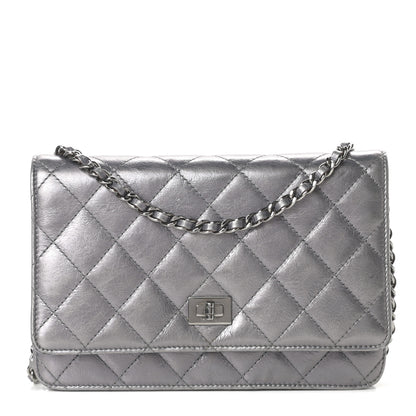 Chanel Metallic Aged Calfskin Quilted Reissue Wallet On Chain WOC Dark Silver 1 of 17