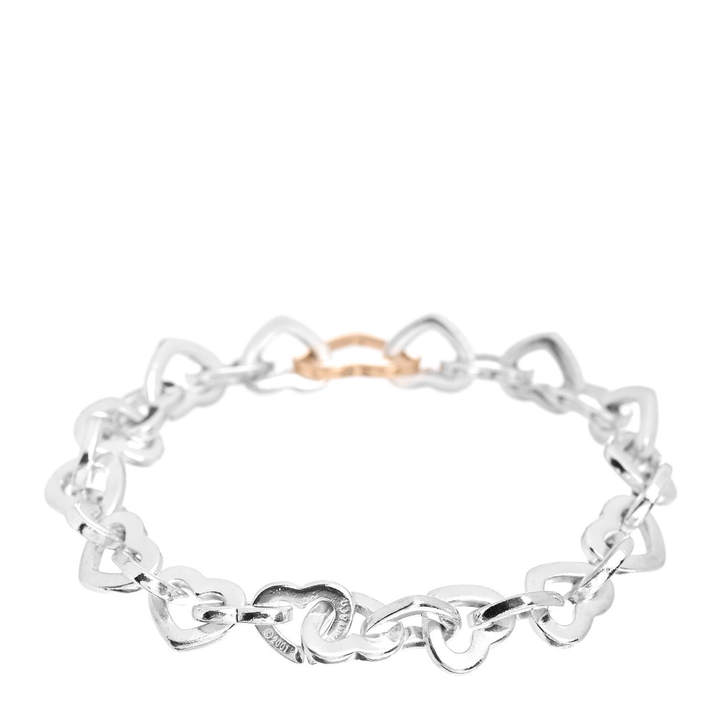 Sterling Silver 18K Yellow Gold Heart Links Bracelet