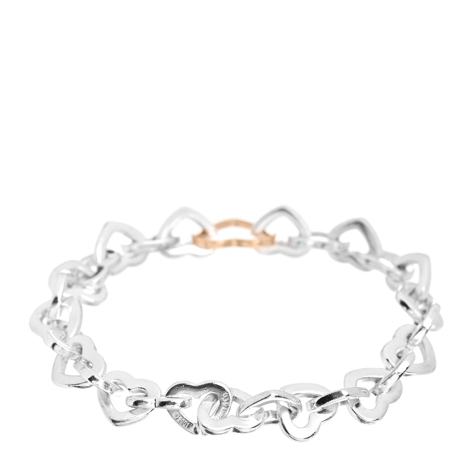 Tiffany Sterling Silver 18K Yellow Gold Heart Links Bracelet 3 of 4