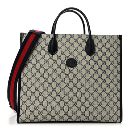 Gucci GG Supreme Monogram Azalea Calfskin Medium Retro Interlocking G Tote Bag Beige Blue 1 of 12