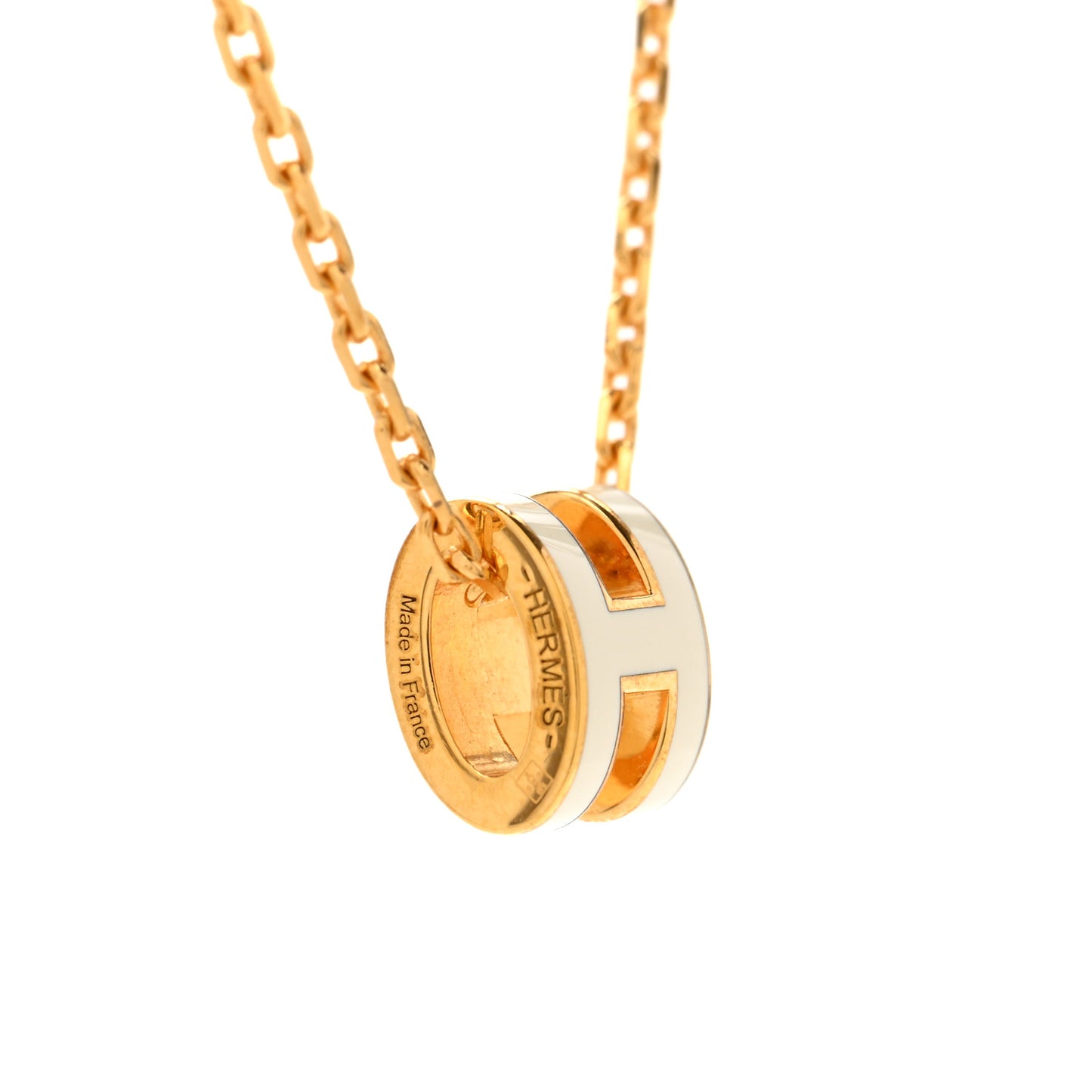 Lacquered Gold Mini Pop H Pendant Necklace White