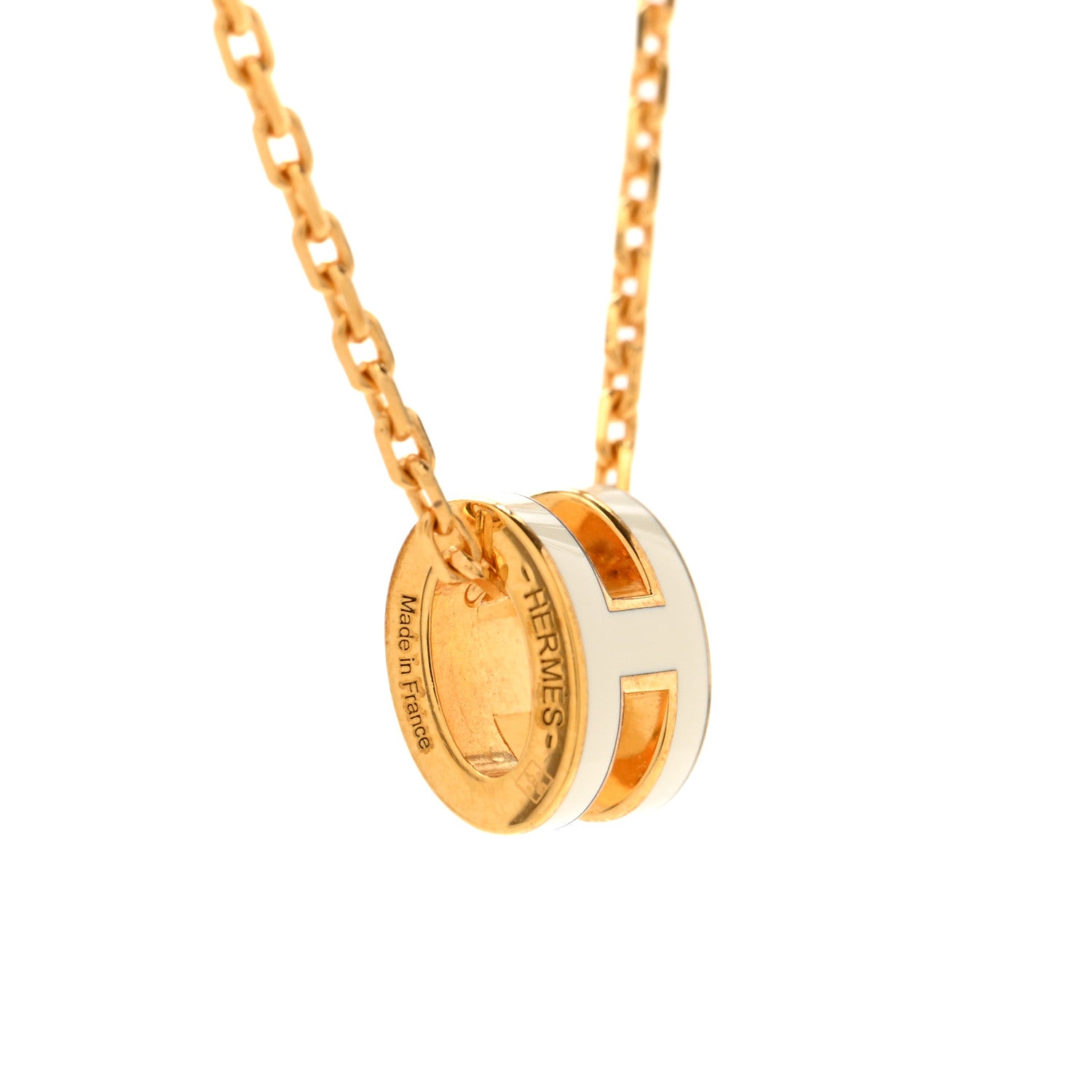 Hermes Lacquered Gold Mini Pop H Pendant Necklace White 6 of 7