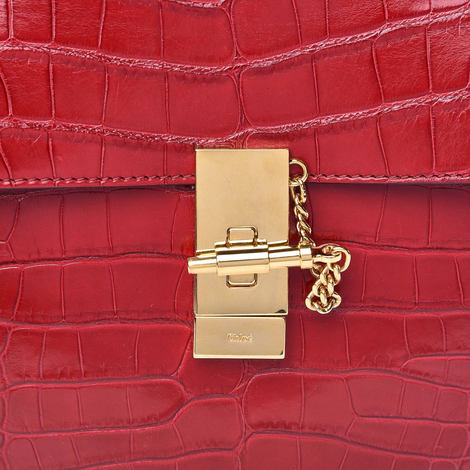 Chloe Alligator Calfskin Embossed Drew Shoulder Bag Red 10 of 10