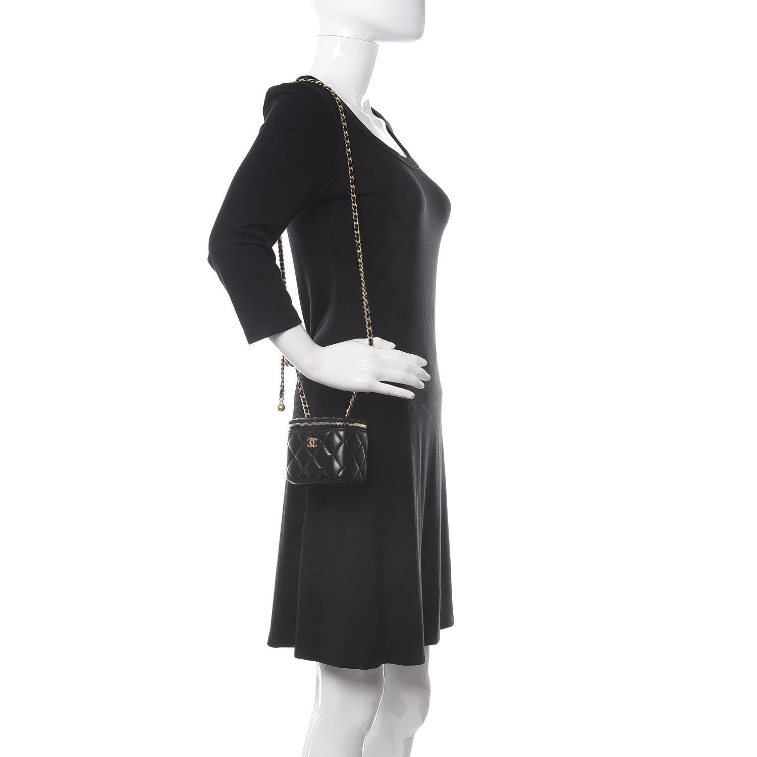 Chanel Lambskin Quilted Mini Pearl Crush Vanity Case With Chain Black 3 of 12
