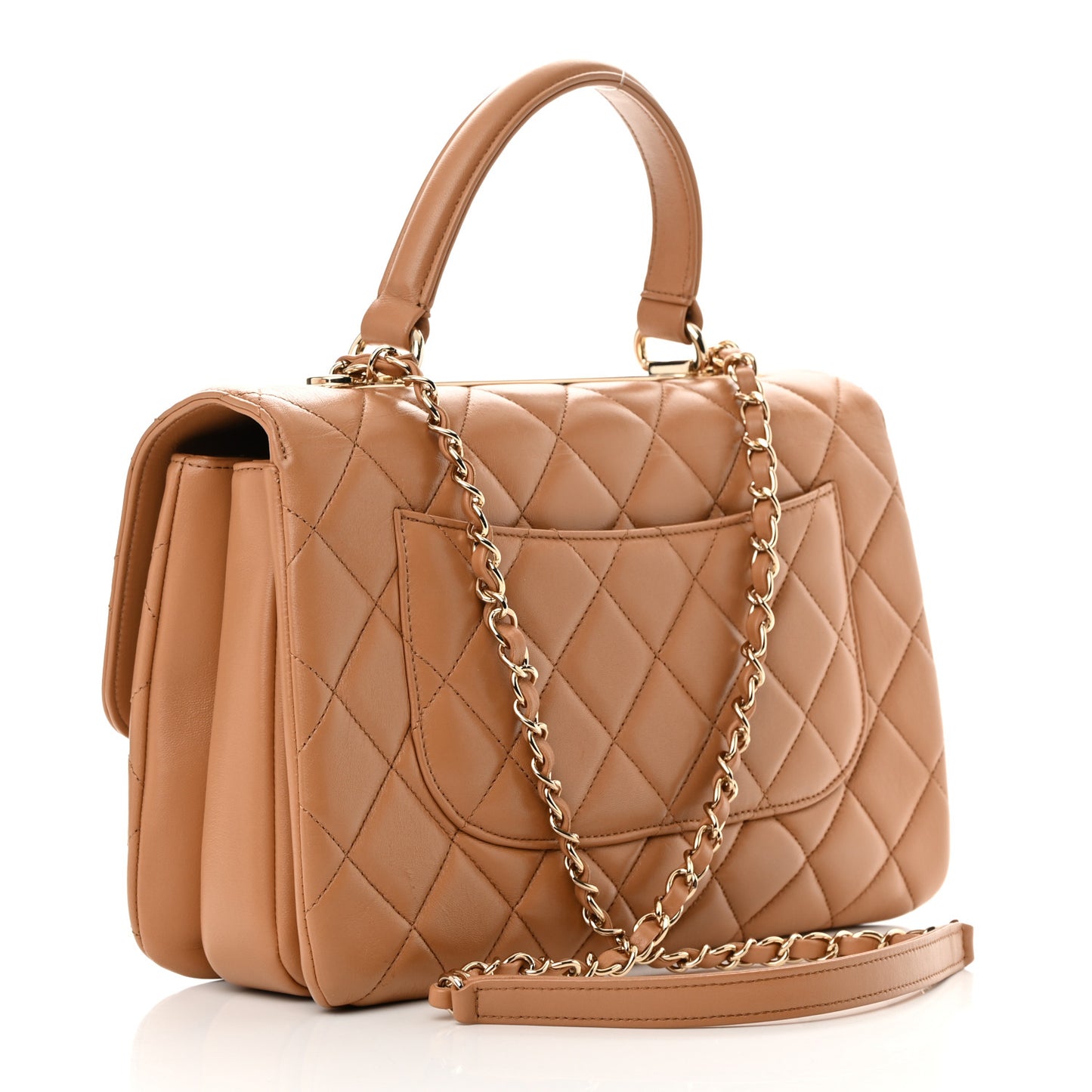 Lambskin Quilted Medium Trendy CC Flap Dual Handle Bag Beige