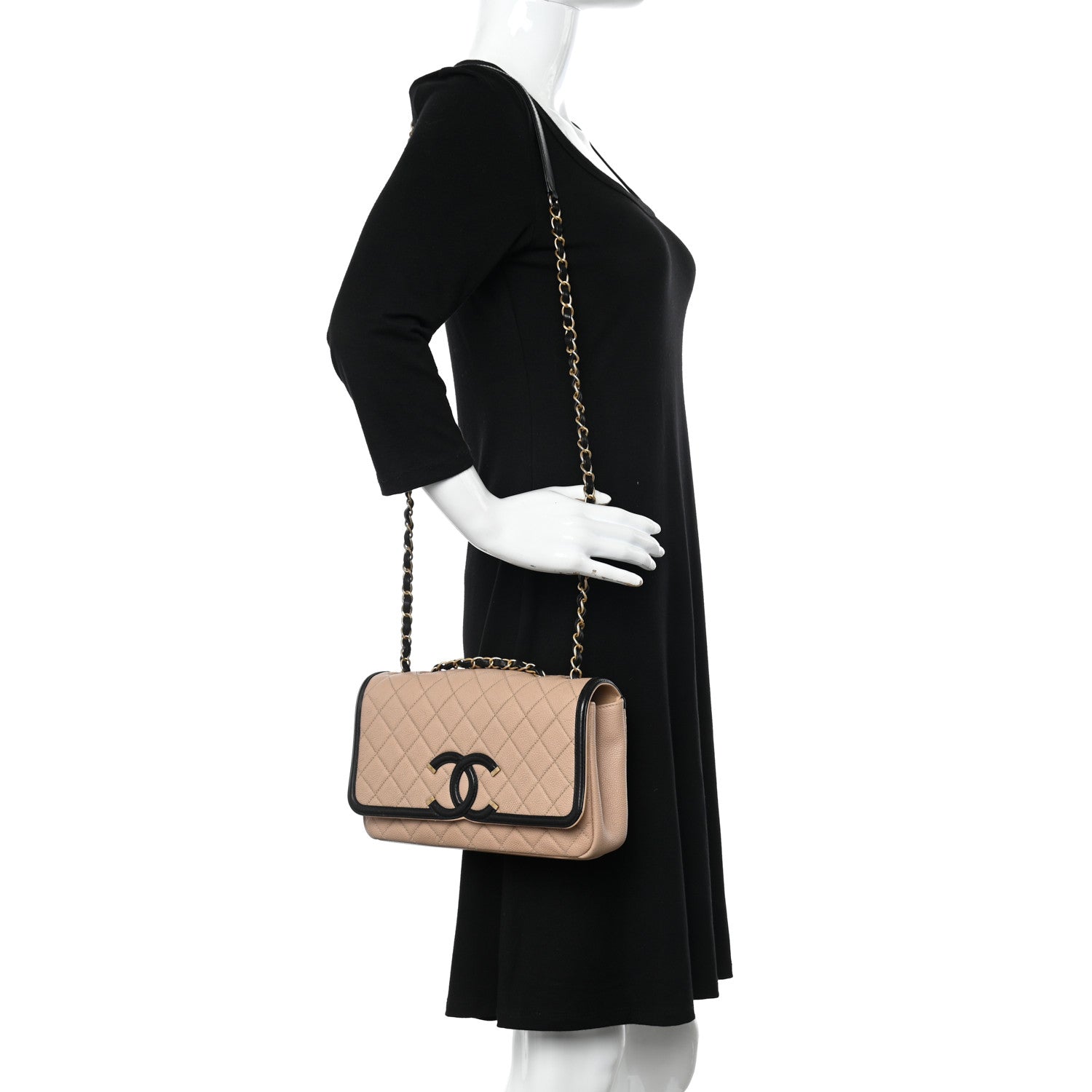Chanel Caviar Quilted Medium CC Filigree Flap Beige Black 2 of 10