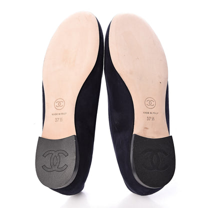 Chanel Kid Suede CC Flats 37.5 Navy 10 of 15