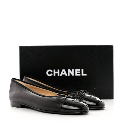Chanel Lambskin Patent Cap Toe CC Ballerina Flats 40 Black 12 of 12