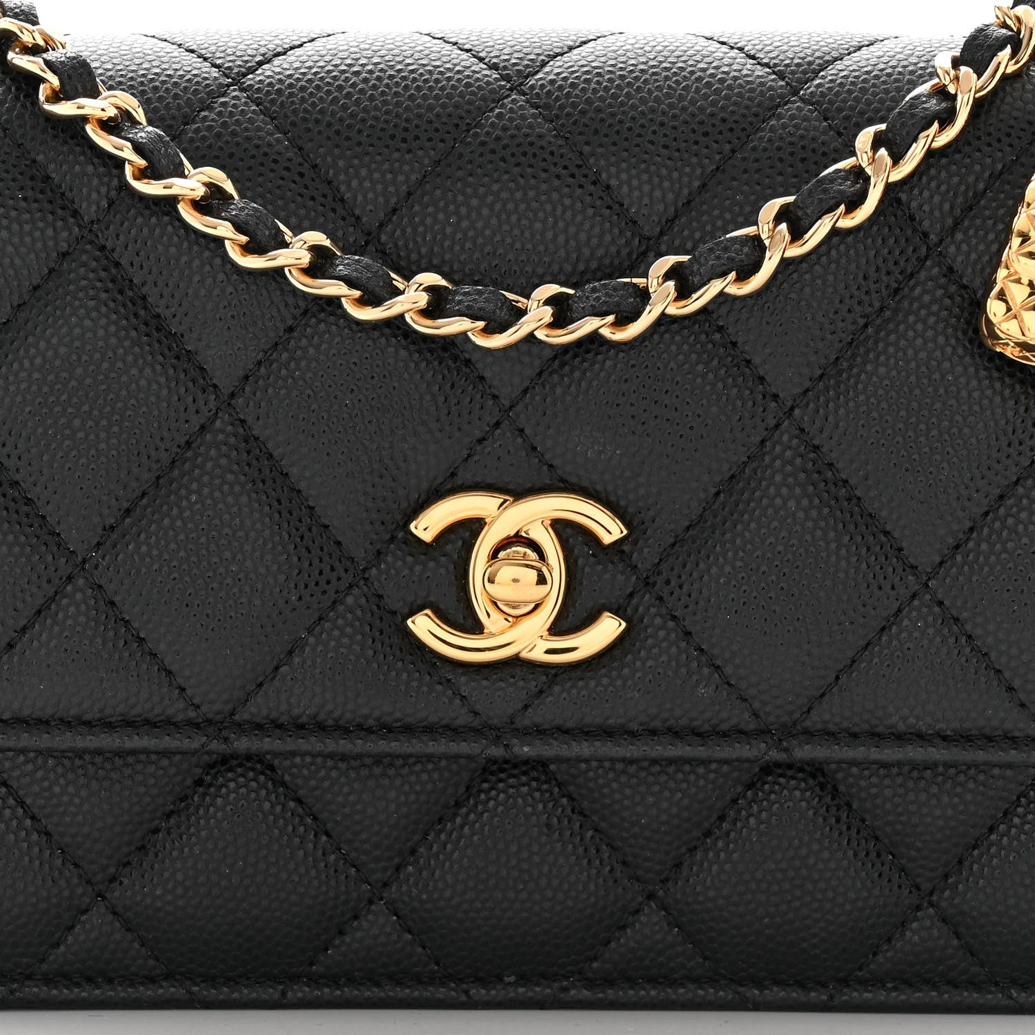 Chanel Shiny Caviar Quilted Flap Charm Wallet On Chain WOC Black 9 of 12