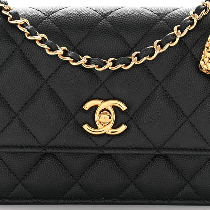 Chanel Shiny Caviar Quilted Flap Charm Wallet On Chain WOC Black 9 of 12