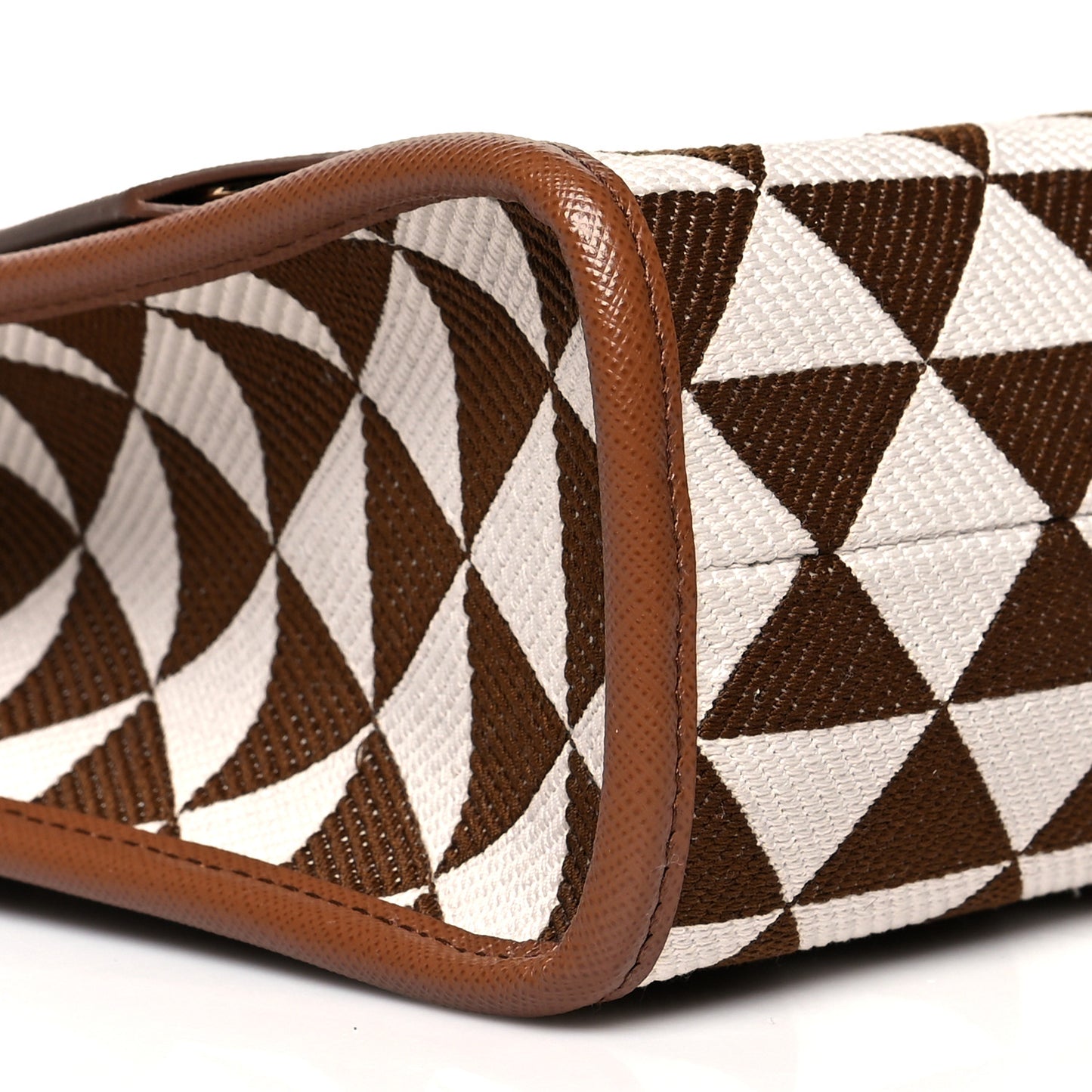 Jacquard Saffiano Triangolo Symbole Embroidered Small Tote Tobacco Talco
