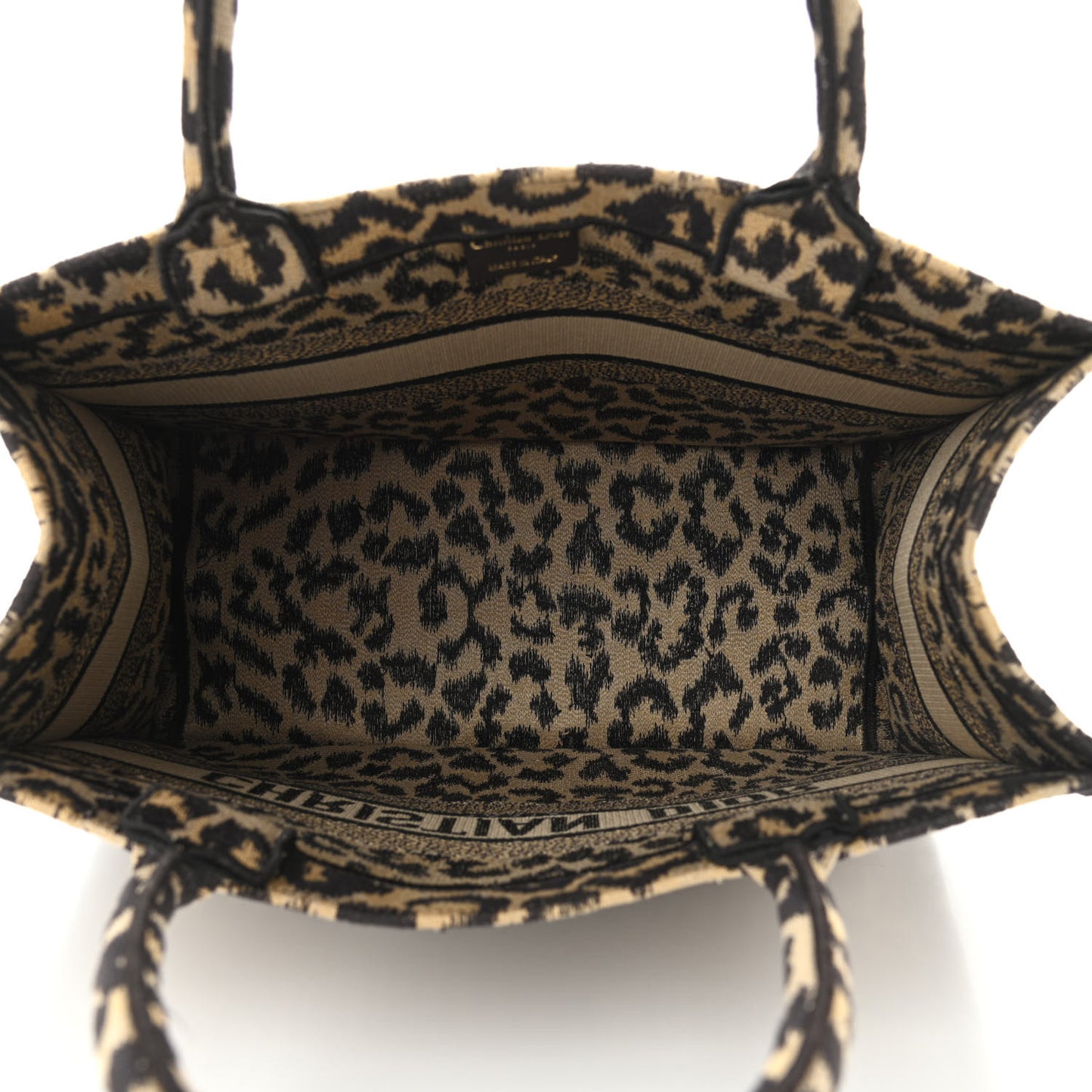Canvas Mizza Embroidered Medium Leopard Book Tote Beige