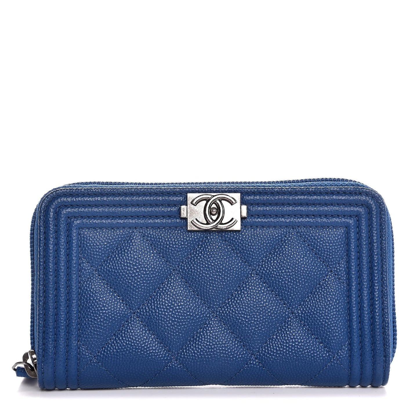 Caviar Quilted Boy Small Zip Around Wallet Blue
