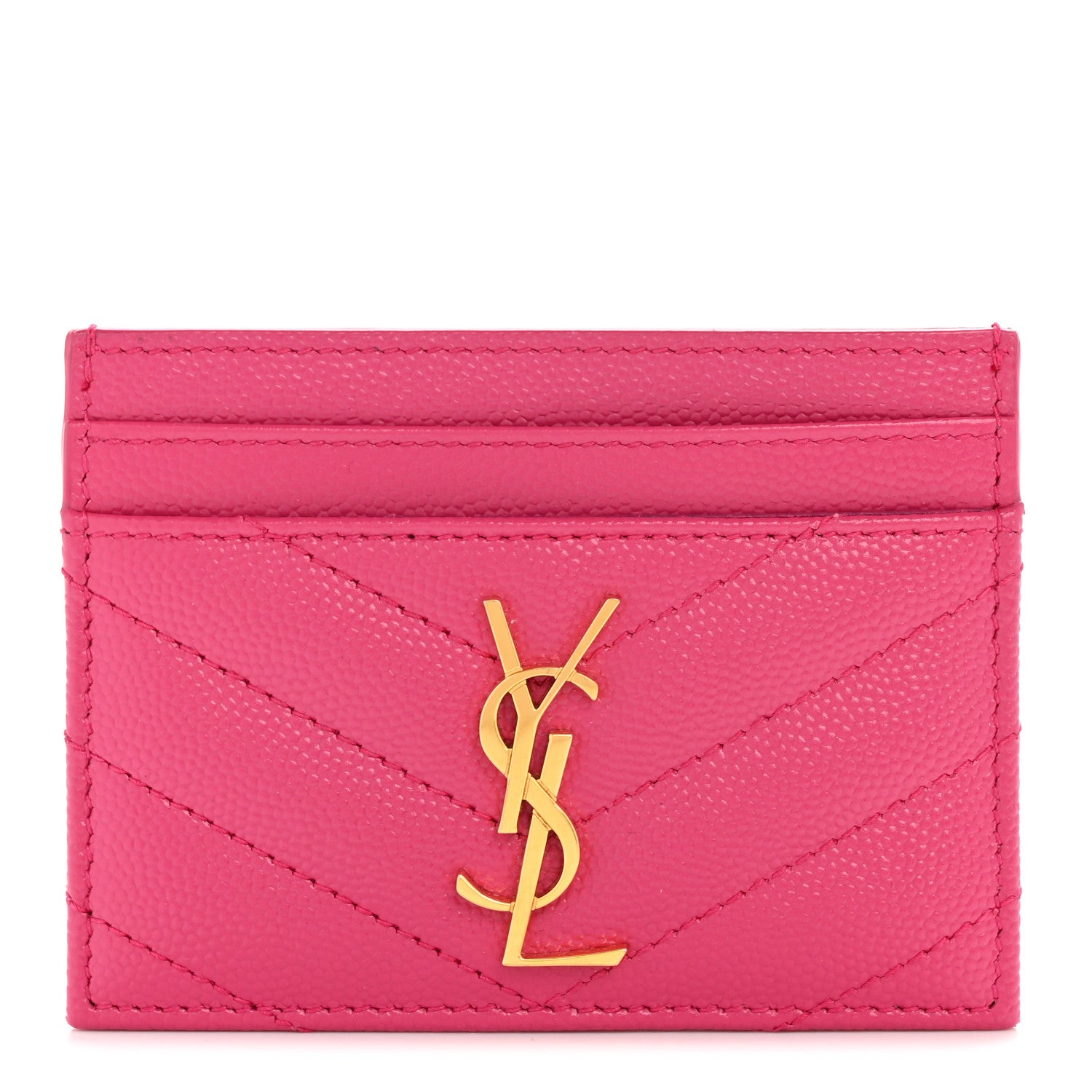 Saint Laurent Grain De Poudre Matelasse Chevron Monogram Credit Card Case Fresh Fuxia 1 of 8