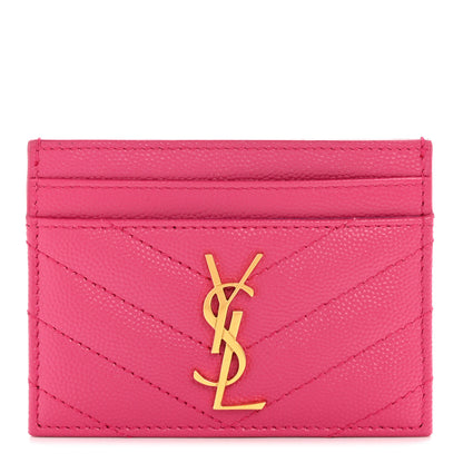 Saint Laurent Grain De Poudre Matelasse Chevron Monogram Credit Card Case Fresh Fuxia 1 of 8
