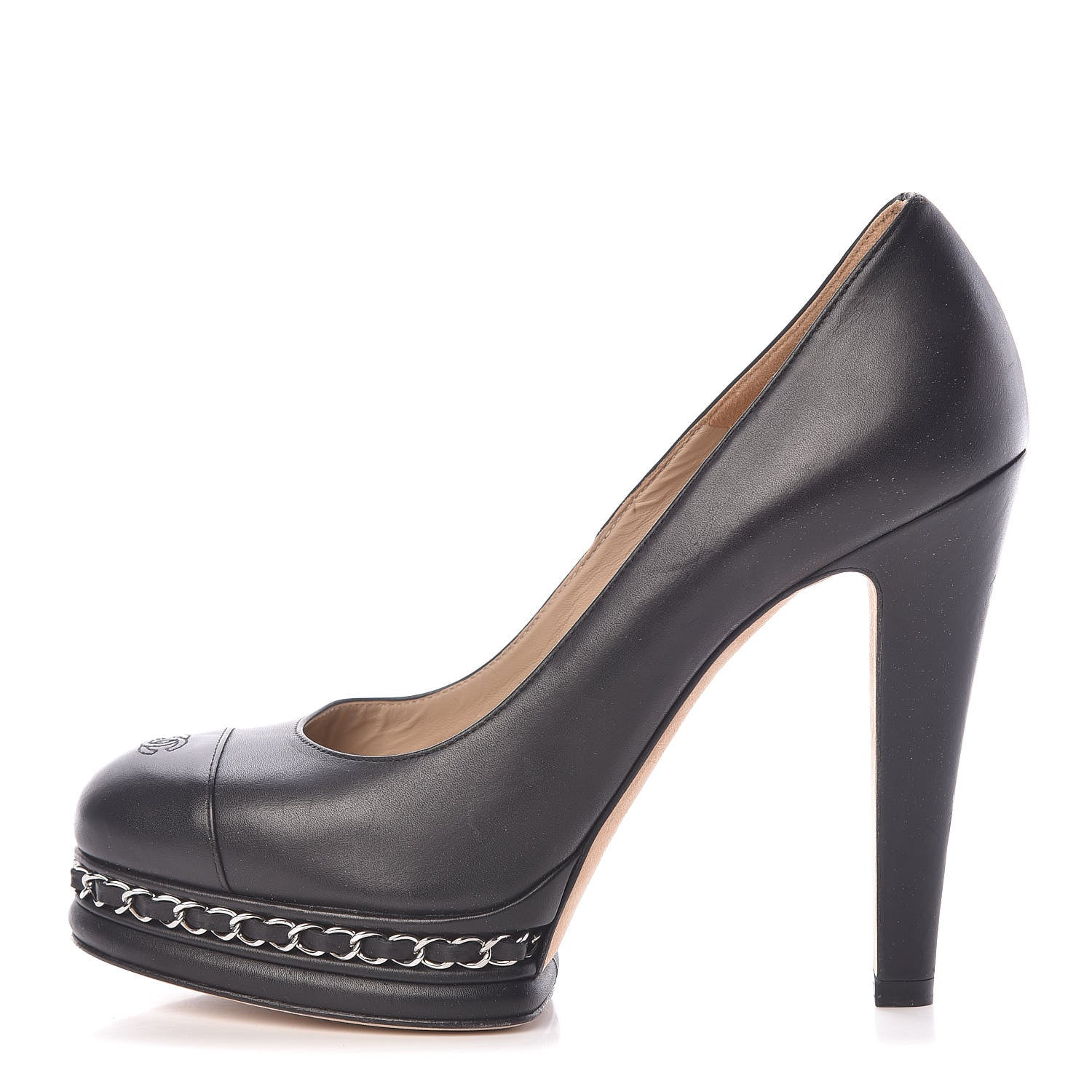 Chanel Lambskin CC Cap Toe Platform Chain Pumps 38.5 Black 1 of 14