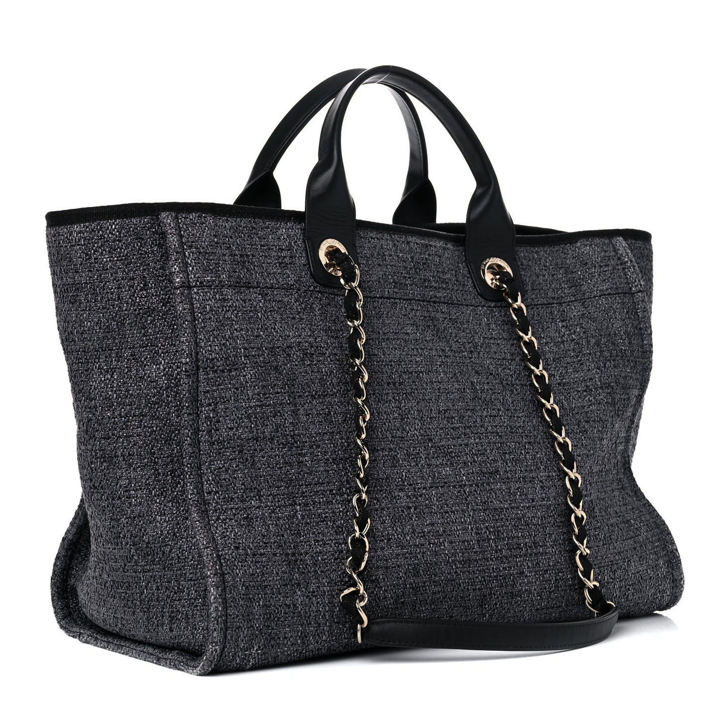Woven Straw Raffia Medium Deauville Tote Grey