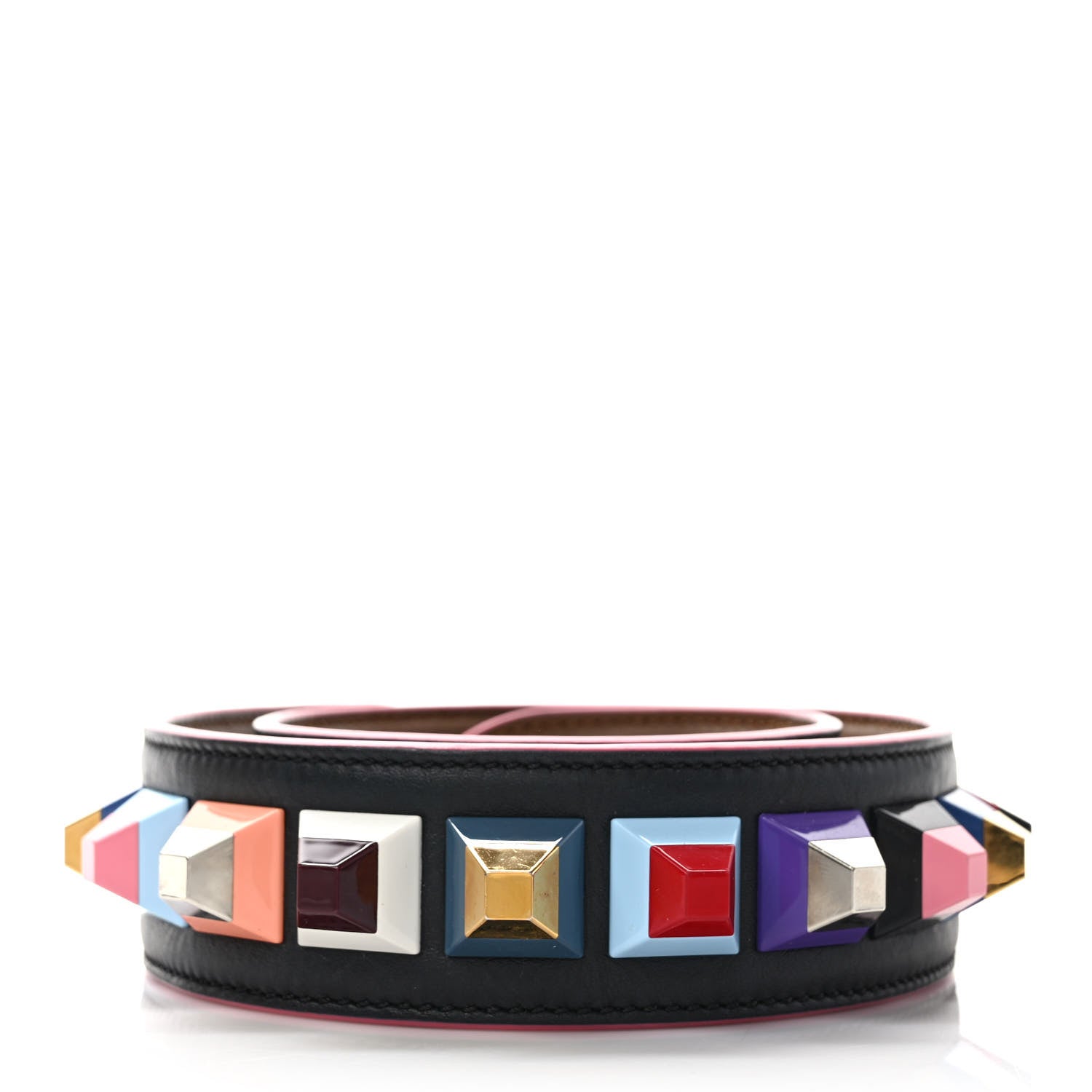 Fendi Vitello Dolce Plexiglass Bi-Color Studded Strap You Black Brownie Multicolor 2 of 4
