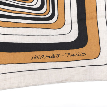Hermes Cashmere Silk Pegase Paysage Shawl 140 Naturel Caramel Black 3 of 6