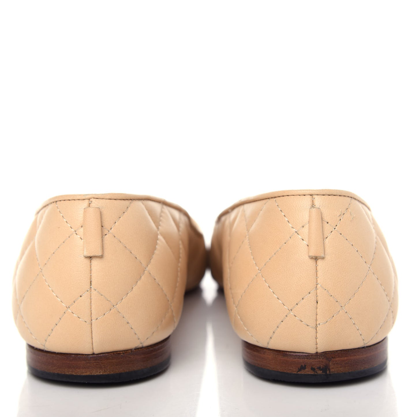 Lambskin Quilted Cap Toe Ballerina Flats 38.5 Beige Black