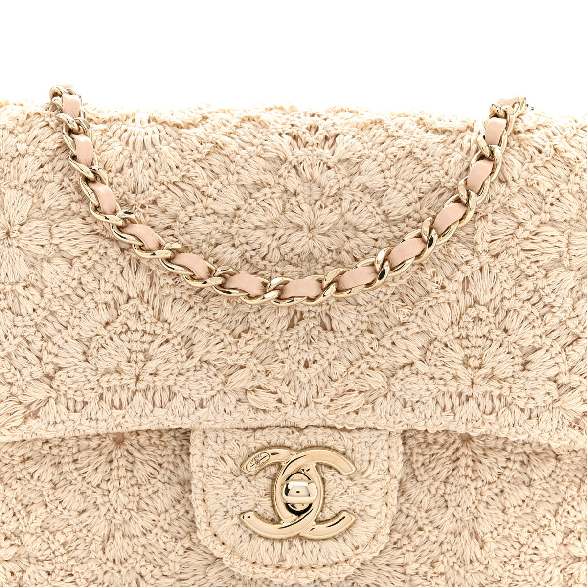 Crochet Embroidered Camelia Mini Rectangular Flap Ecru