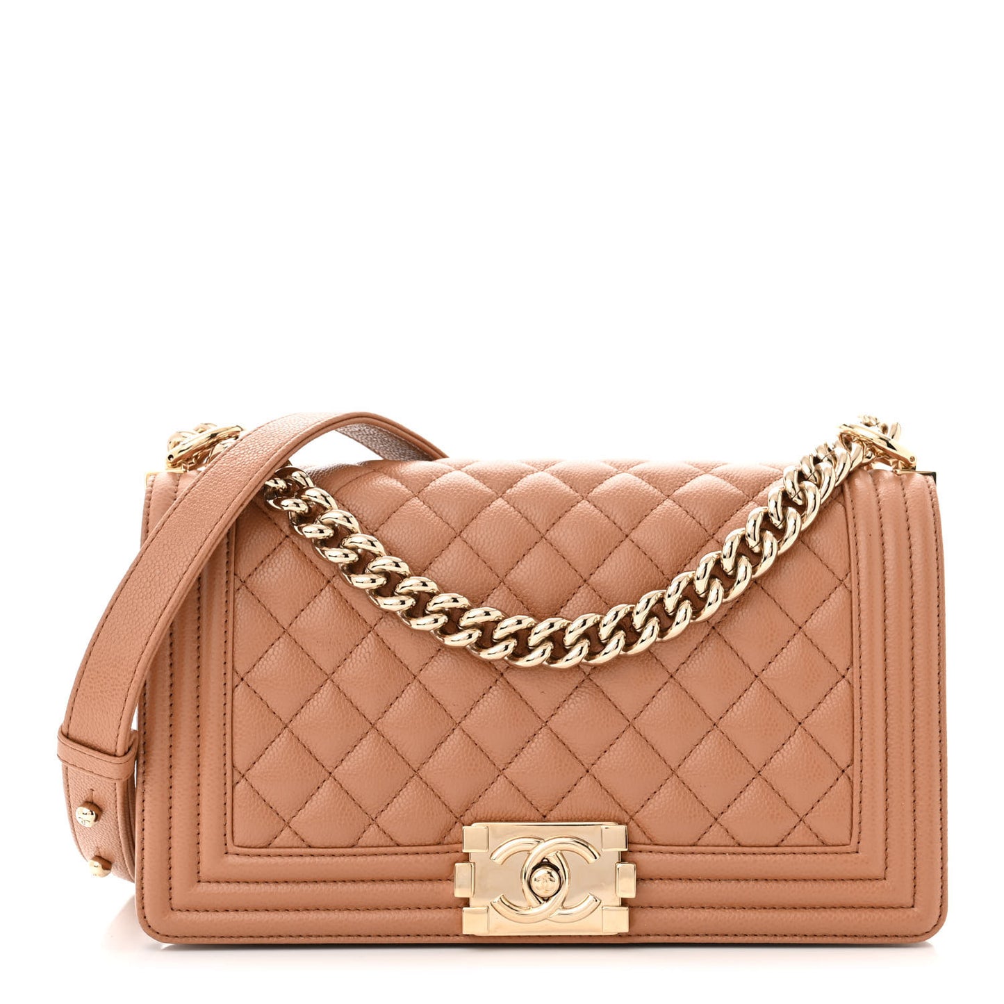 Caviar Quilted Medium Boy Flap Light Brown