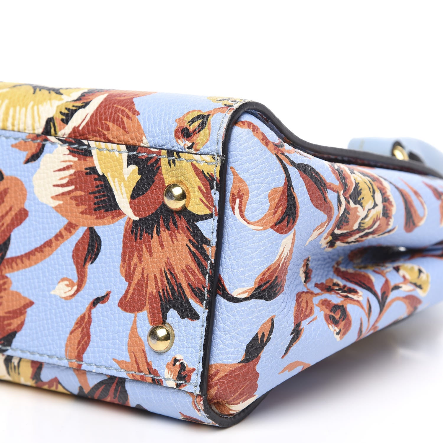 Burberry Soft Grain Calfskin Floral Print Medium Buckle Tote Peony Rose Pale Blue Vibrant Orange 9 of 13