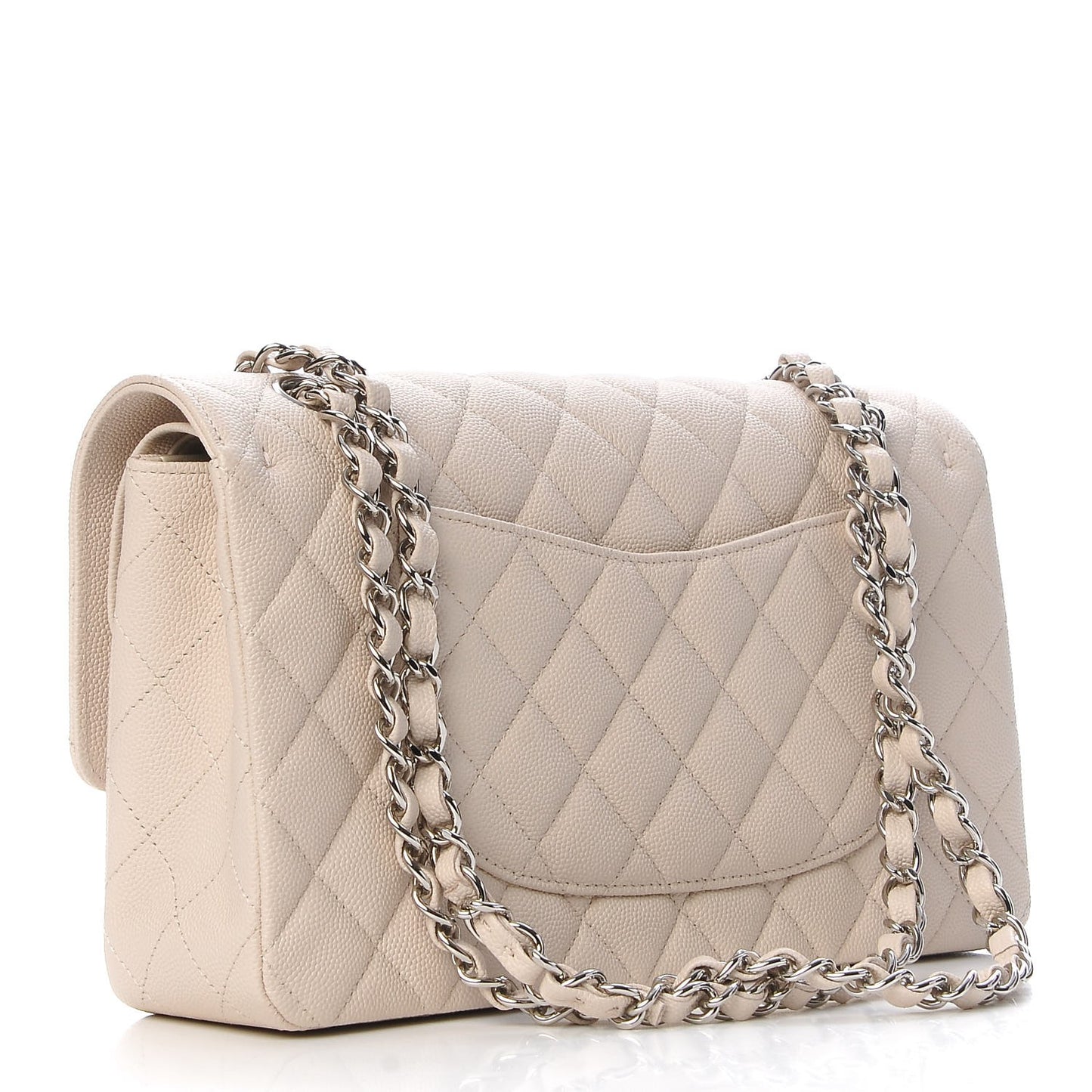 Caviar Quilted Medium Double Flap Light Beige