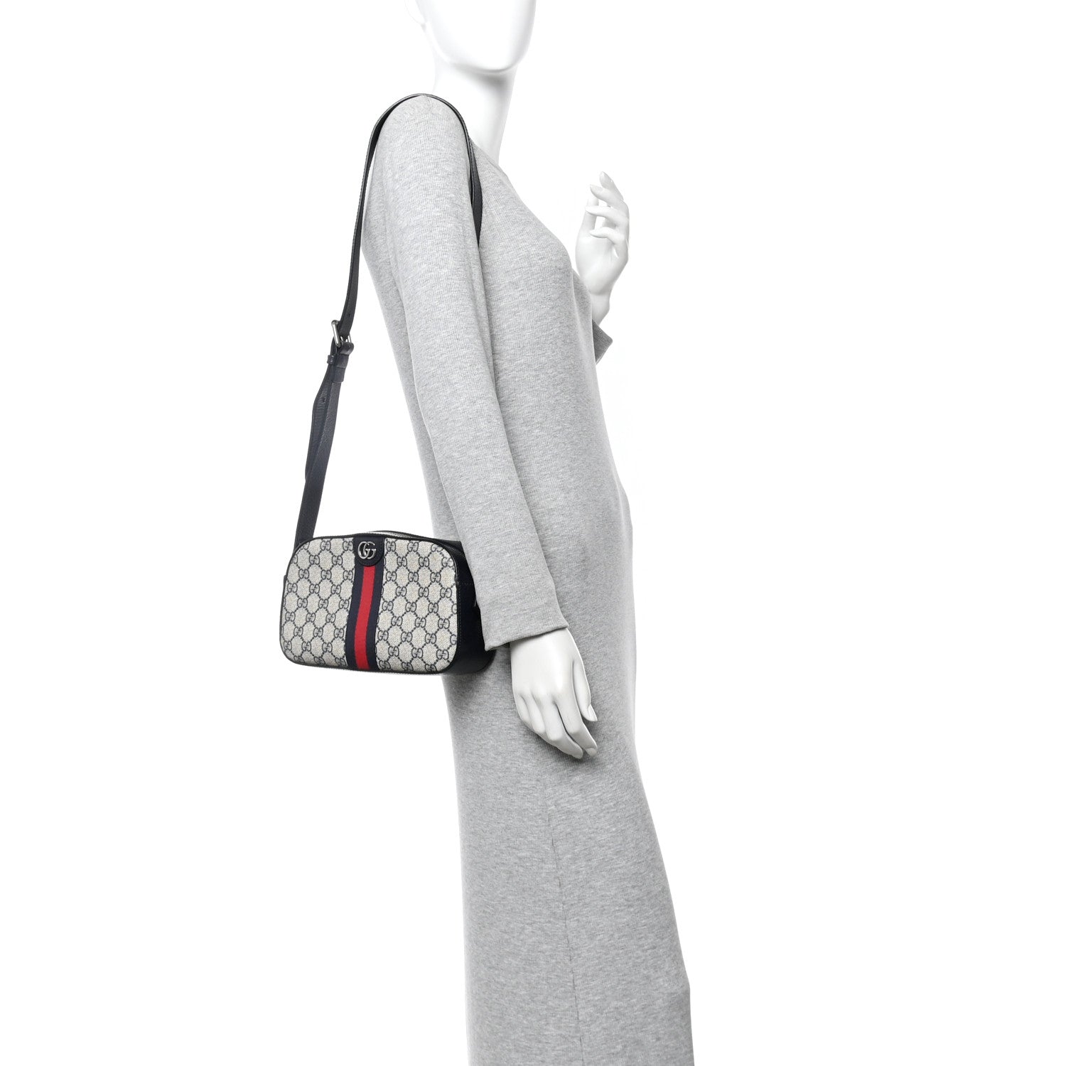 Gucci GG Supreme Monogram Textured Dollar Calfskin Web Small Ophidia Camera Bag Beige Blue 2 of 13