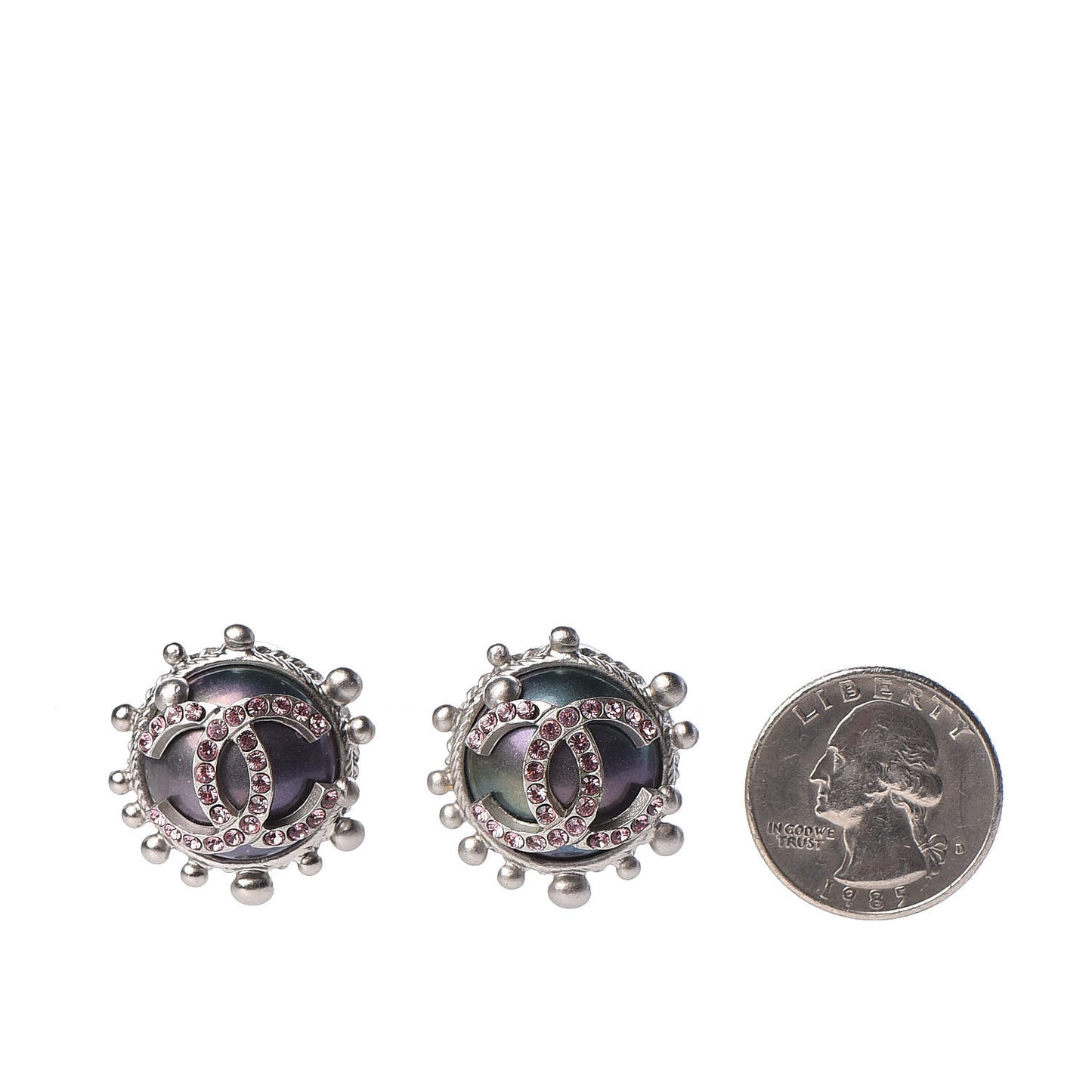 Pearl Crystal CC Earrings Silver Pink