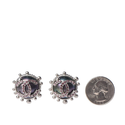 Chanel Pearl Crystal CC Earrings Silver Pink 2 of 4