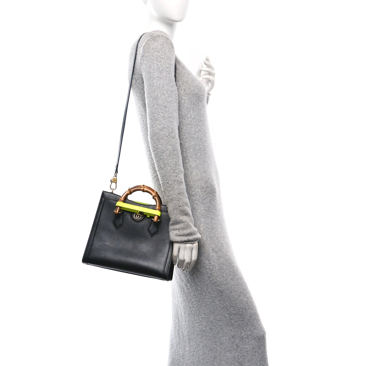 Gucci Calfskin Small Diana Tote Bag Black Yellow Fluo 2 of 10