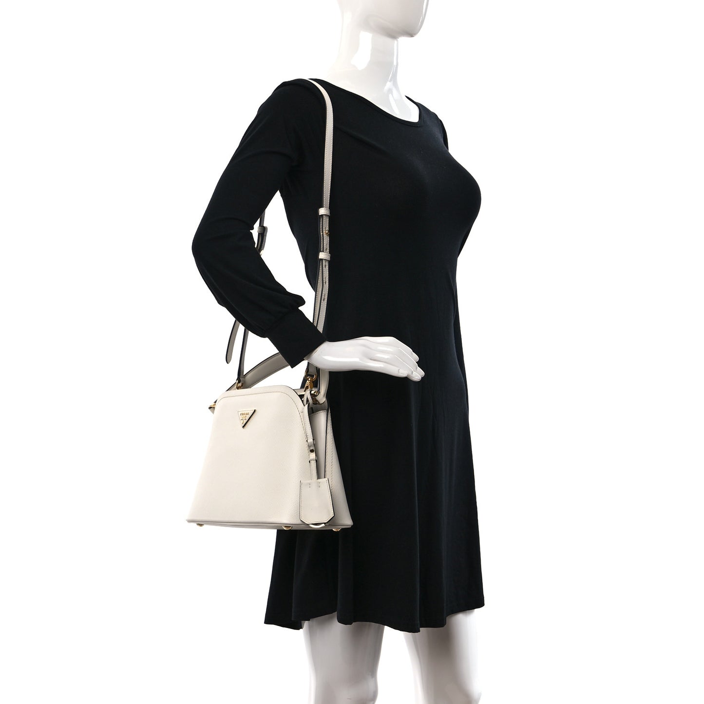 Saffiano Cuir Small Matinee Tote White Black