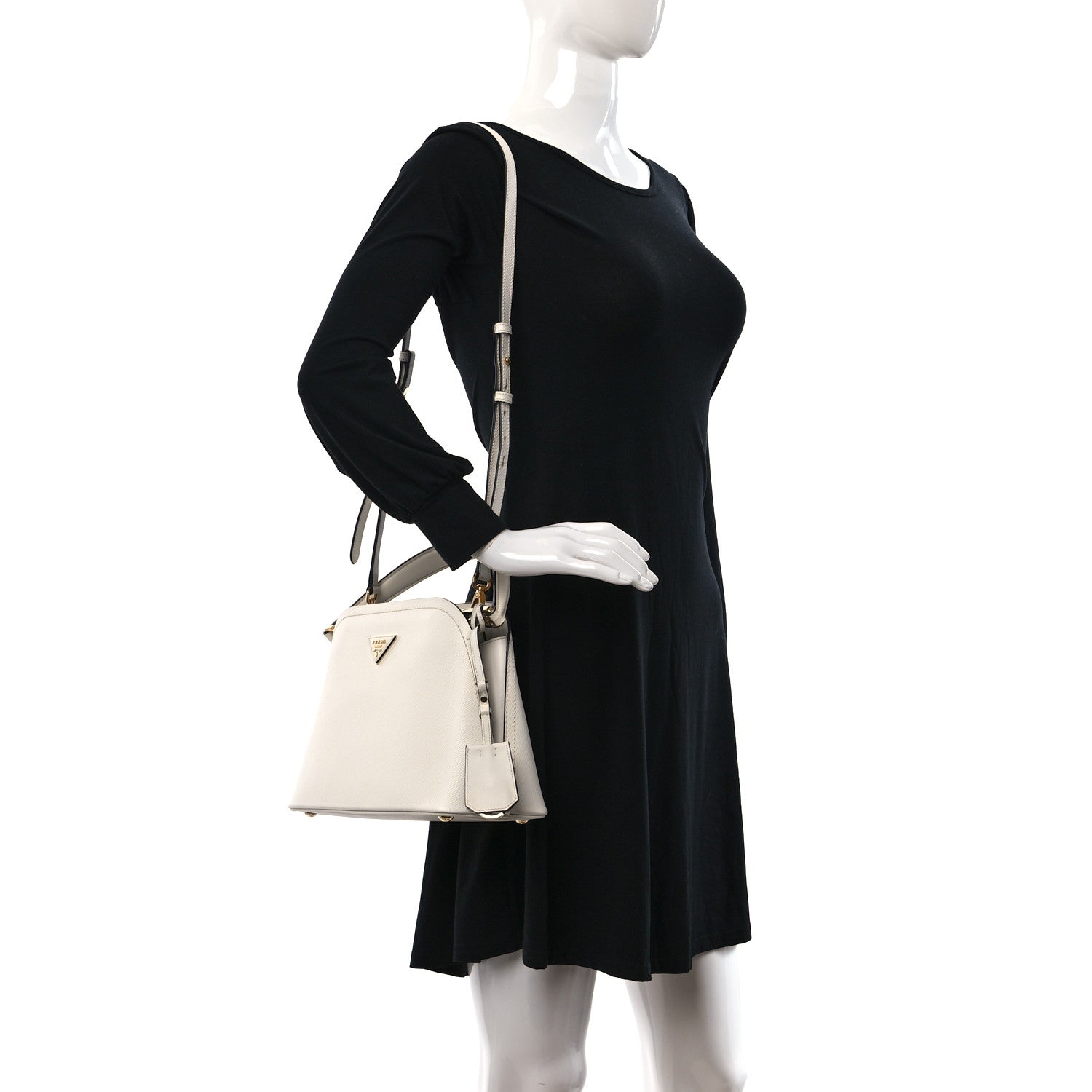 Prada Saffiano Cuir Small Matinee Tote White Black 2 of 11