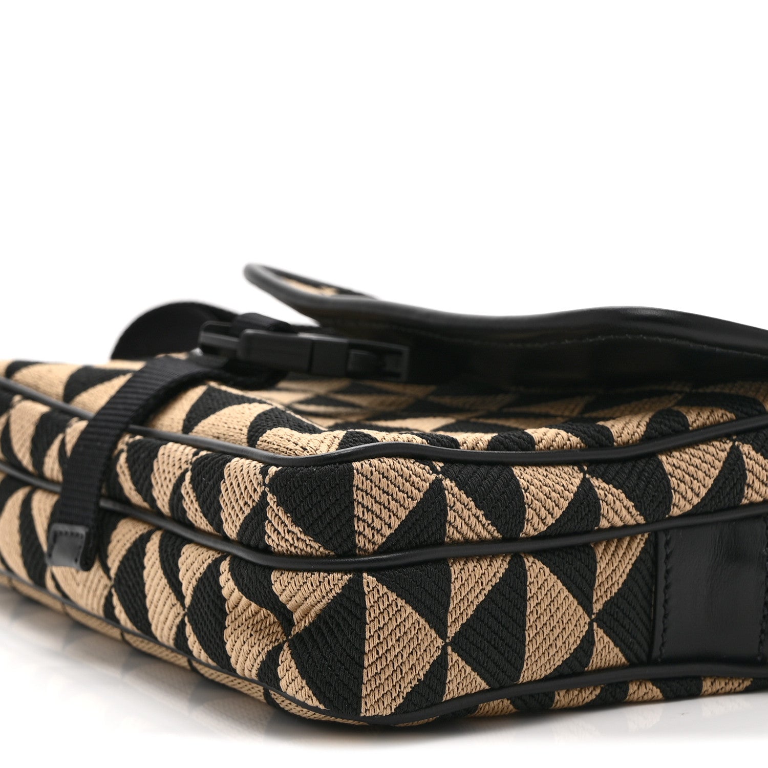Prada Jacquard Saffiano Triangolo Symbole Embroidered Pocket Single Snap Buckle Messenger Flap Bag  Black Corda 10 of 10