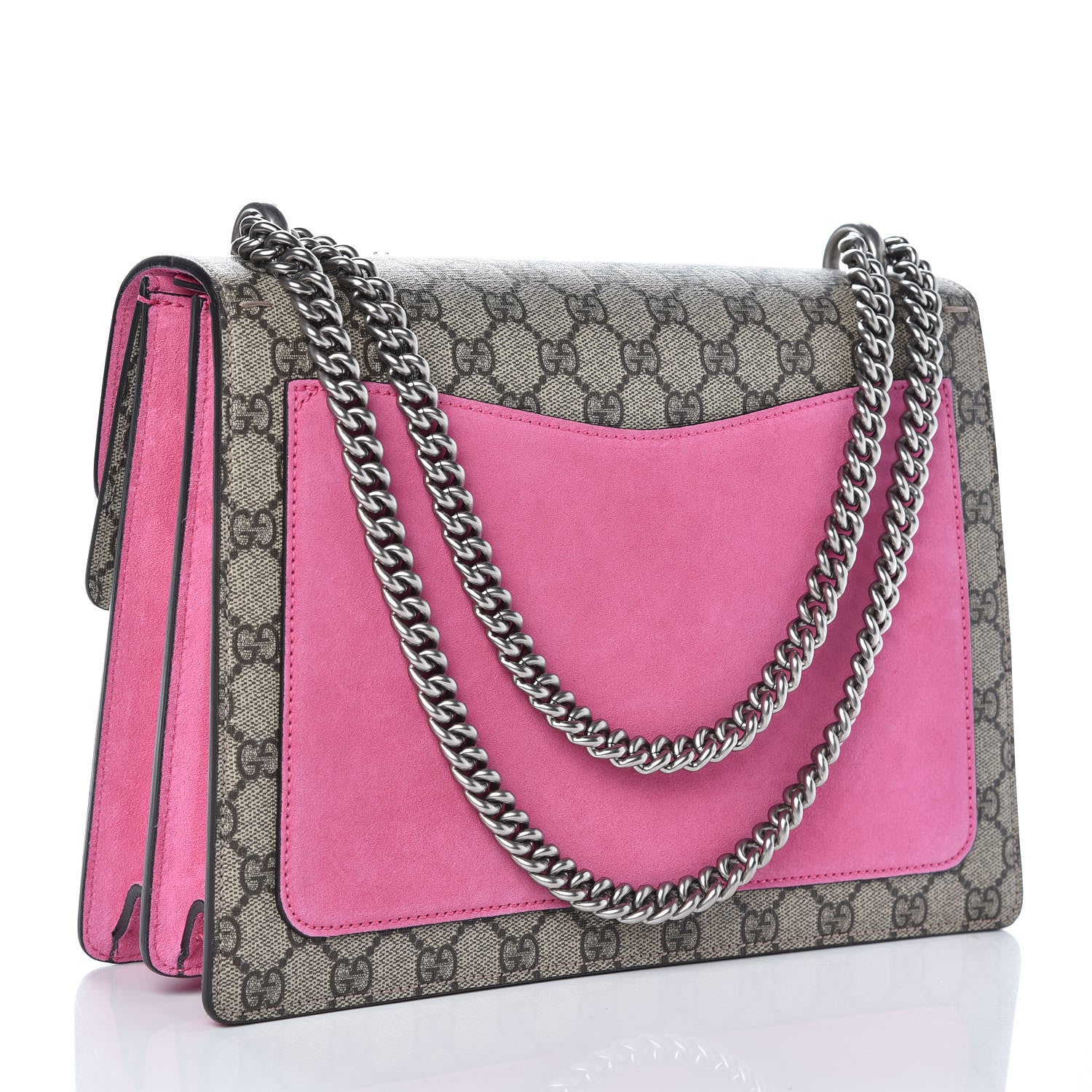 Gucci GG Supreme Monogram Suede Pierced Heart Embroidered Medium Dionysus Shoulder Bag Beige Ebony Pink Tropical Flower 3 of 18