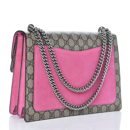 Gucci GG Supreme Monogram Suede Pierced Heart Embroidered Medium Dionysus Shoulder Bag Beige Ebony Pink Tropical Flower 3 of 18