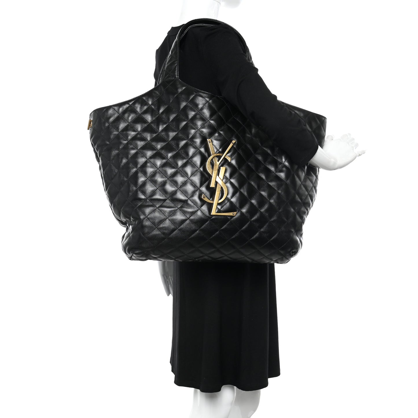 Lambskin Quilted Maxi Icare Shopping Tote Black