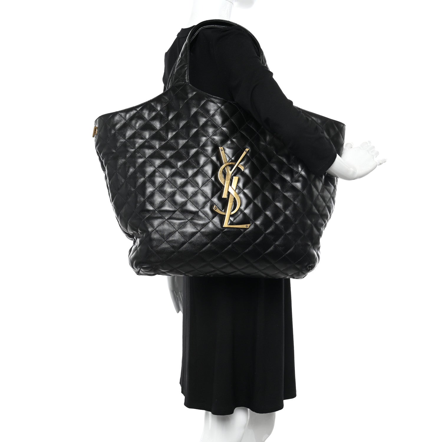 Saint Laurent Lambskin Quilted Maxi Icare Shopping Tote Black 2 of 11
