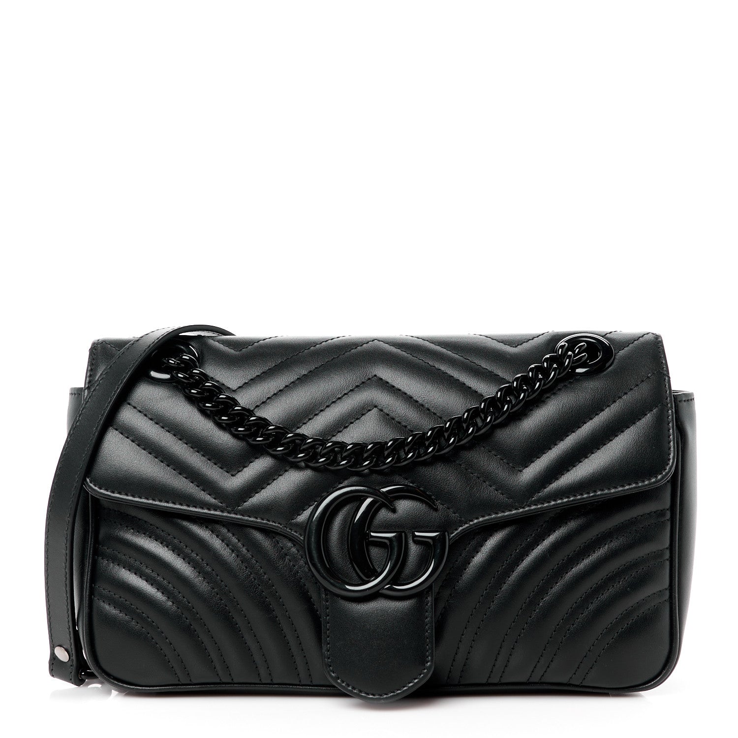 Gucci Calfskin Matelasse Monochrome Small GG Marmont Shoulder Bag Black 1 of 10