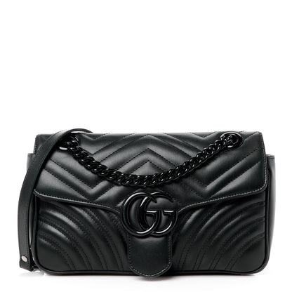 Gucci Calfskin Matelasse Monochrome Small GG Marmont Shoulder Bag Black 1 of 10