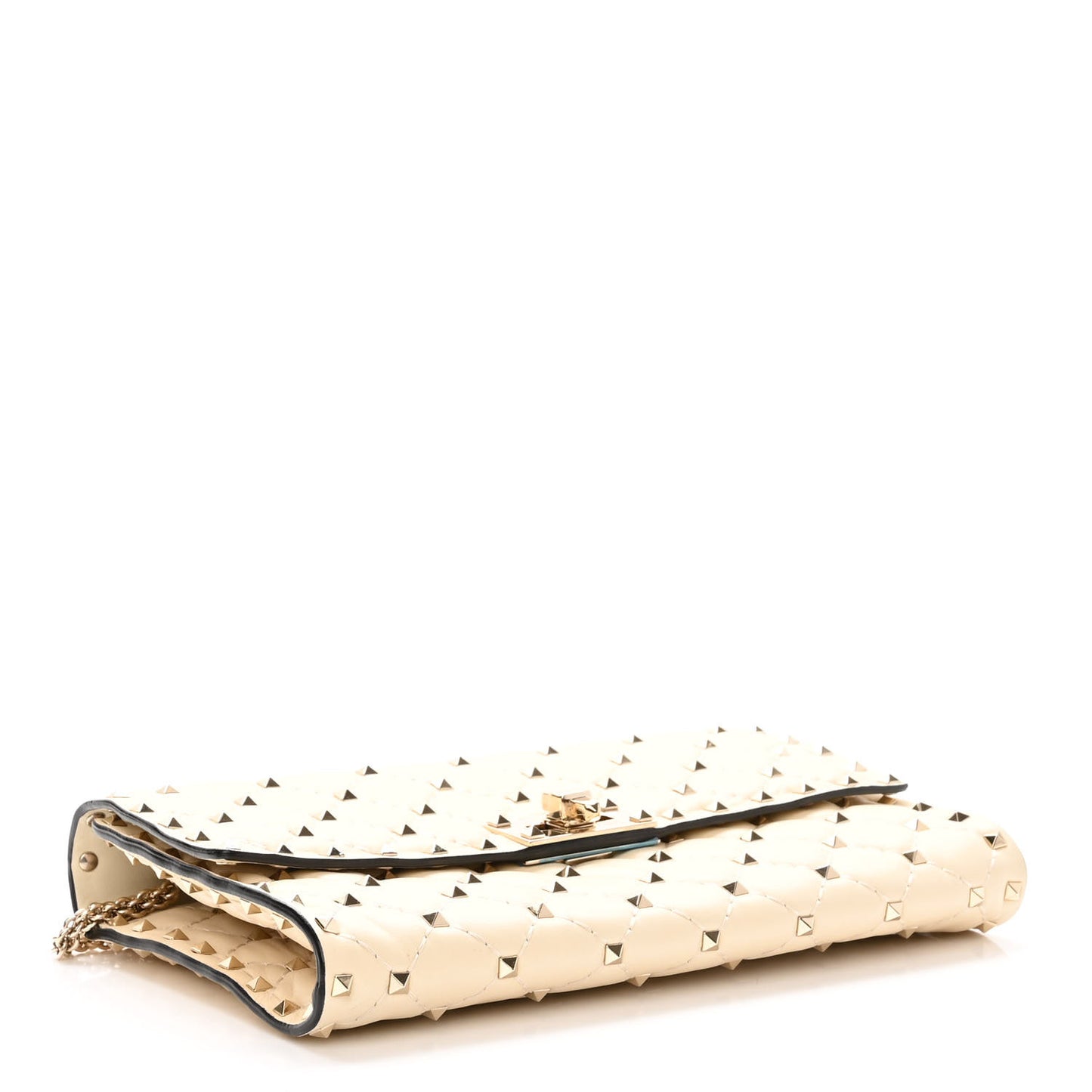 Nappa Rockstud Spike Wallet on Chain Light Ivory