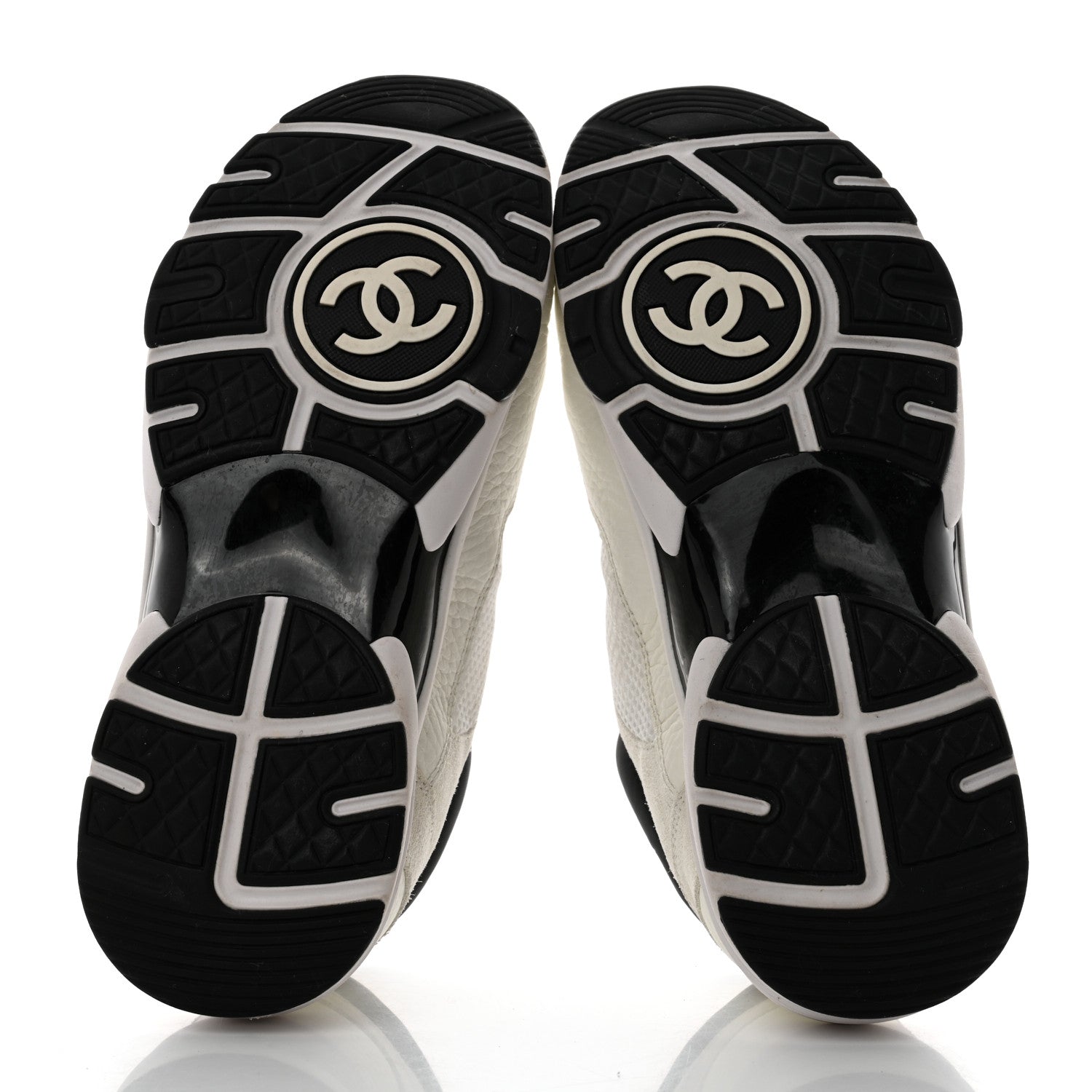 Chanel Mesh Suede Calfskin Grained Calfskin Womens CC Sneakers 37.5 White Black 5 of 8