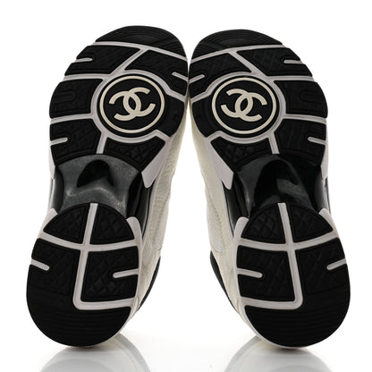Chanel Mesh Suede Calfskin Grained Calfskin Womens CC Sneakers 37.5 White Black 5 of 8