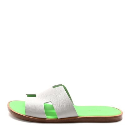 Hermes Epsom Mens Izmir Sandals 42 Gris Quartz Vert Fluo 1 of 10