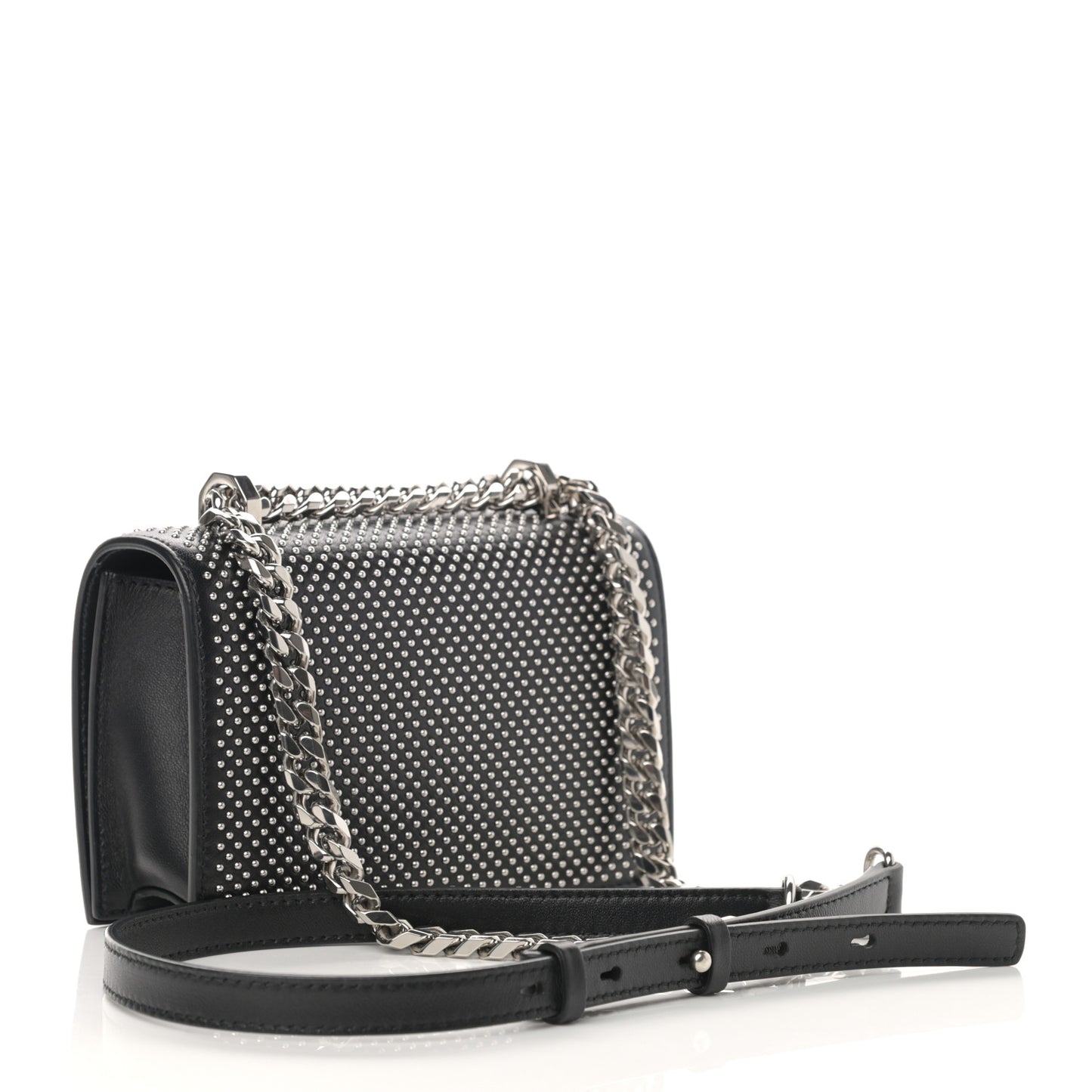 Calfskin Studded Jeweled Satchel Black