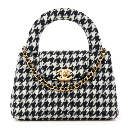 Chanel Tweed Houndstooth Quilted Nano Kelly Shopper Black White 1 of 11