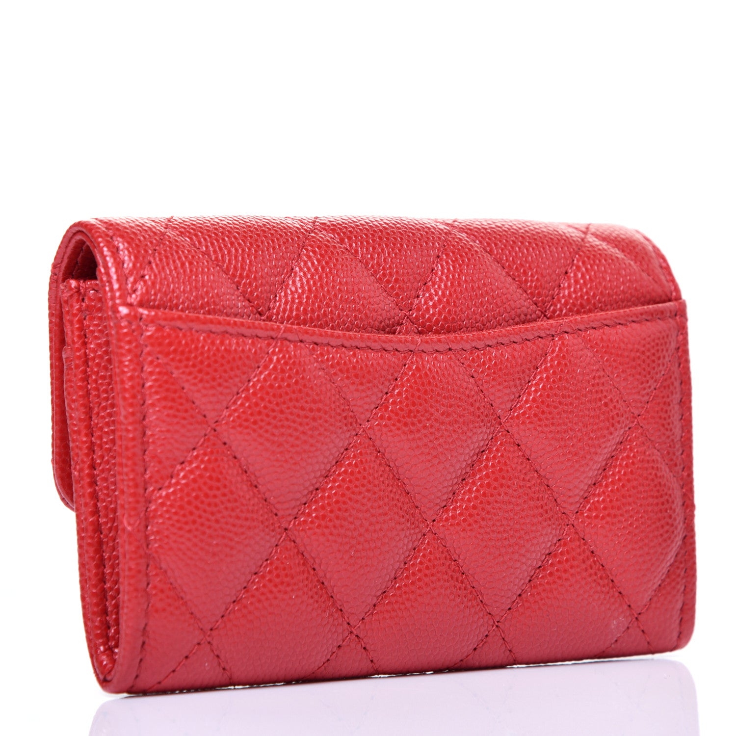 Chanel Caviar Quilted Flap Card Holder Wallet Red 3 of 11