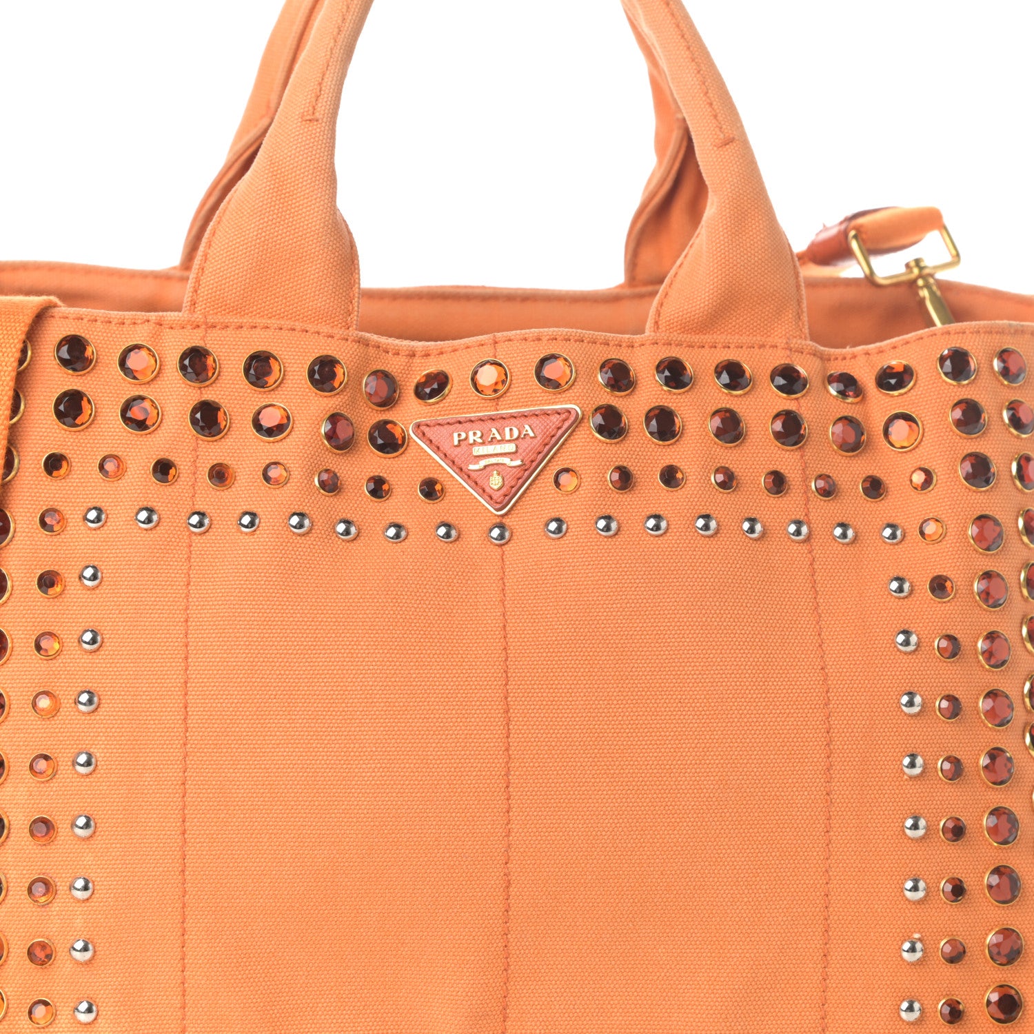 Prada Canapa Crystal Studded Tote Papaya 7 of 9