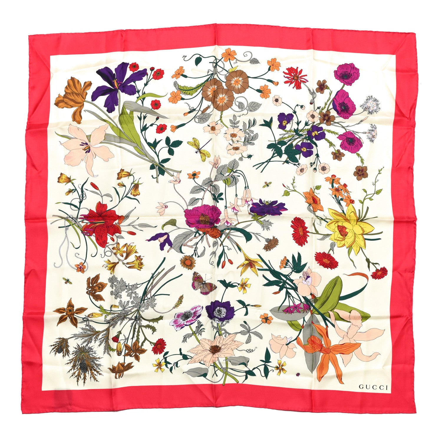 Gucci Silk Twill Flora Gothic Square Scarf Ivory Pink 1 of 3